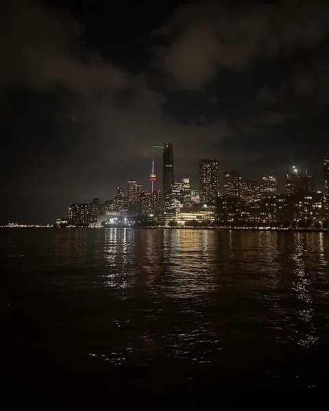 The Toronto skyline at night from the water